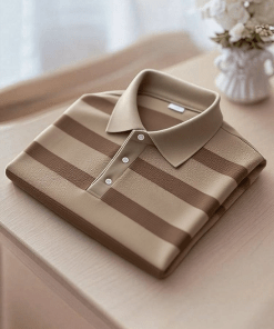 Men's Business Casual Brown Striped Button Short SleeveShirt