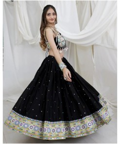Black Color Digital Printed Mirror Work Navratri Lehenga Choli