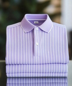 Men's Classic Business Short Sleeve Shirt Polyester Striped Loose Fit