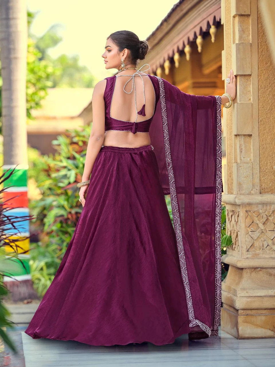 Premium Purple Silk Lehenga Choli with Beads Work Dupatta for Wedding & Festive Wear - Image 5