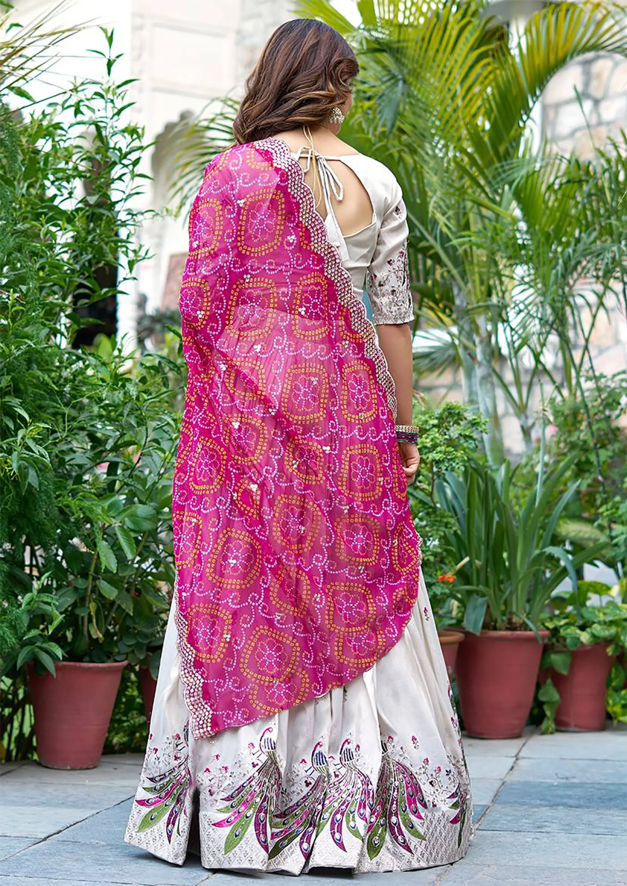 White-Chinon-Peacock-Print-Sequin-Lehenga-Choli-For-Women - Image 5