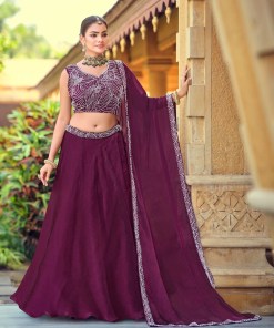 Premium Purple Silk Lehenga Choli with Beads Work Dupatta for Wedding & Festive Wear