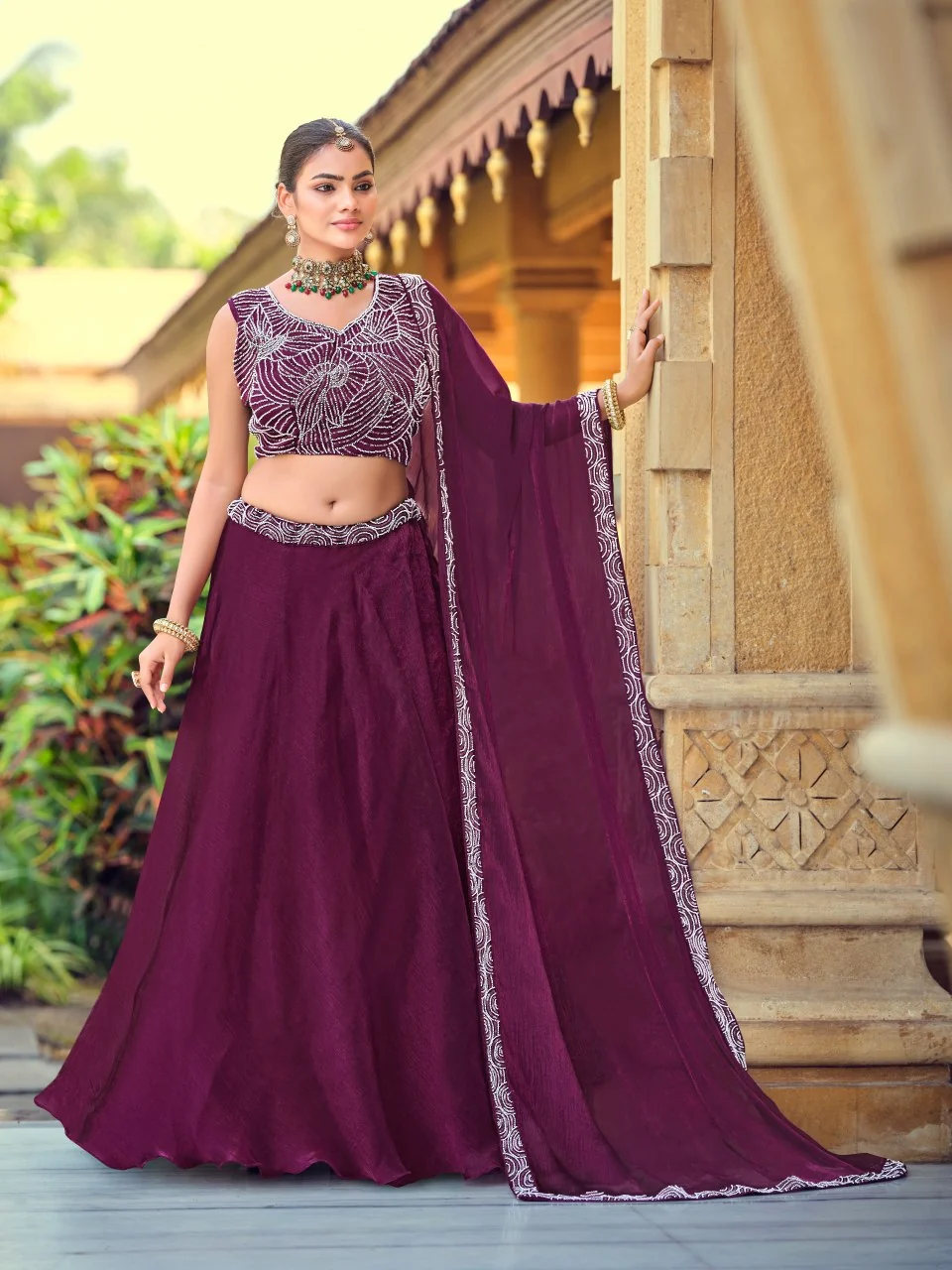 Premium Purple Silk Lehenga Choli with Beads Work Dupatta for Wedding & Festive Wear