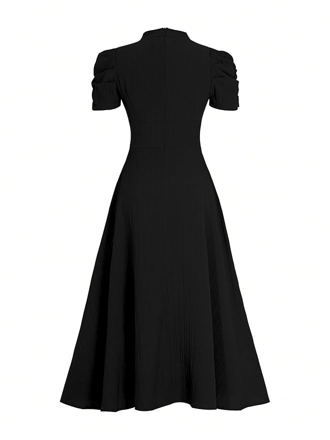 Women's Solid Color V-Neck A-Line Maxi Dress for Women | New Year Party Outfit | Waist Cinched Puff Sleeve Western | Elegant Casual Wear (Dress 246) - Image 9