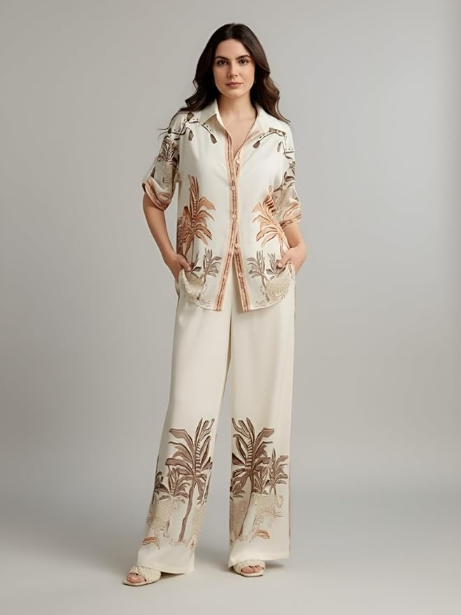 Sandi.blogWomen's Rayon Co-Ord Set | Printed Shirt and Pant Set for Women | Casual Two Piece Lounge Outfit | Western Outfit - Image 3