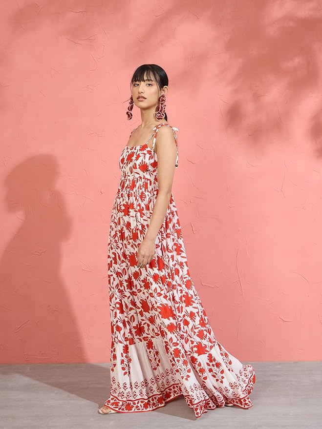 Women’s Floral Strappy Tie-Up Maxi – Boho Fusion Resort Summer Cotton Casual Wear Dress - Image 20