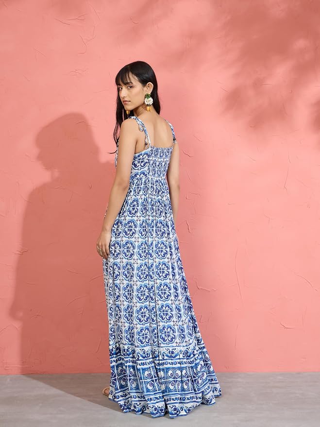Women’s Floral Strappy Tie-Up Maxi – Boho Fusion Resort Summer Cotton Casual Wear Dress - Image 13