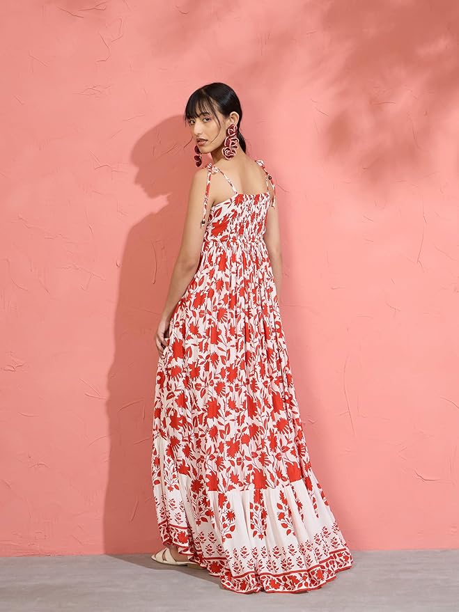 Women’s Floral Strappy Tie-Up Maxi – Boho Fusion Resort Summer Cotton Casual Wear Dress - Image 21