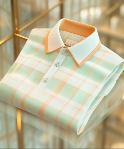 Men's Business Casual Jacquard Button Short Sleeve Polo Shirt