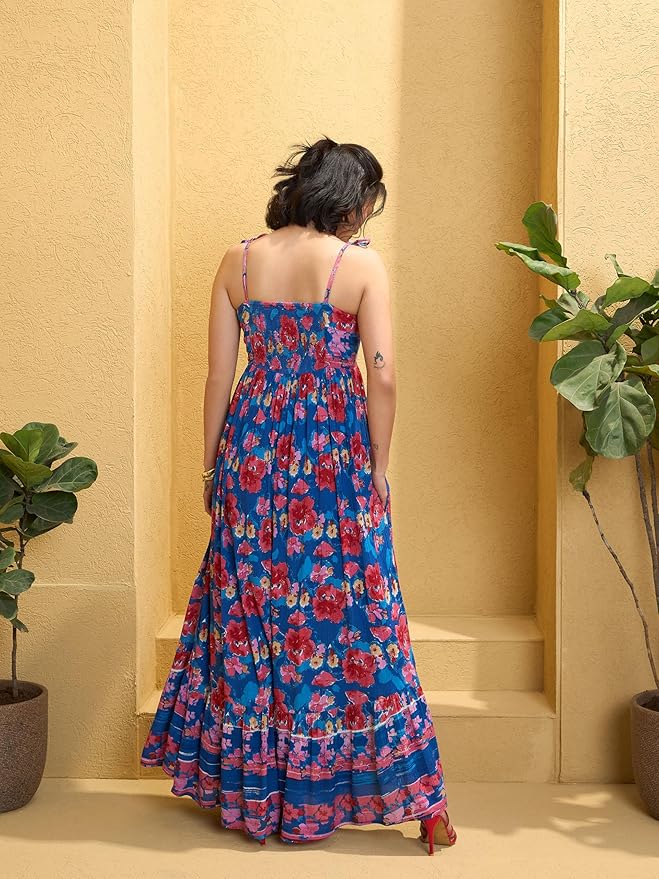 Women’s Floral Strappy Tie-Up Maxi – Boho Fusion Resort Summer Cotton Casual Wear Dress - Image 32