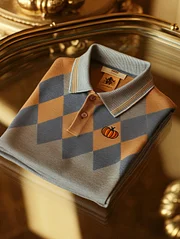 Men's Classic Business Check Halloween Pumpkin Button Short Sleeve Shirt Polyester S-5XL