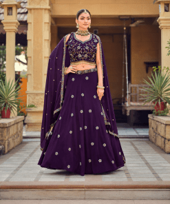 Royal Purple Georgette Lehenga Choli with Embroidered Beads Work and Designer Dupatta