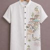 ForeverChoice™ Premium Minimal Printed White Shirt for Men – Artistic Village Design Half Sleeve Casual Shirt