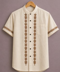 ForeverChoice™ Premium Minimal Embroidery Shirt for Men – Elegant Ethnic Line Designer Half Sleeve Casual Shirt