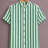 ForeverChoice™ Premium Vertical Stripe Shirt for Men – Green & White Designer Half Sleeve Casual Shirt