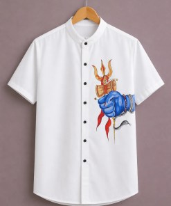 ForeverChoice™ Premium Shiva Trishul Graphic Shirt for Men – Spiritual Designer Half Sleeve Casual Shirt