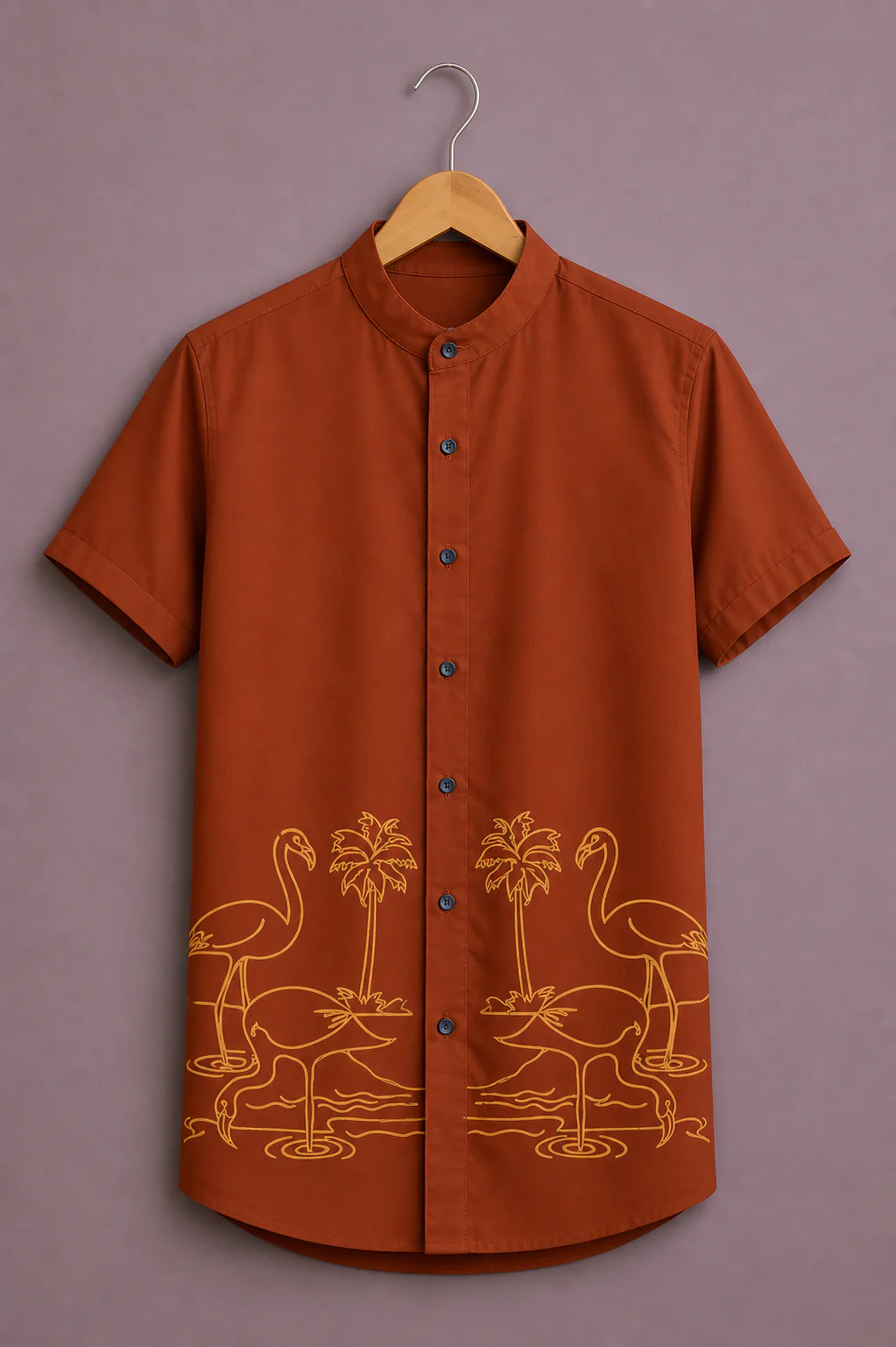 ForeverChoice™ Flamingo Palm Designer Shirt for Men – Rust Brown Premium Casual Half Sleeve Shirt - Image 2