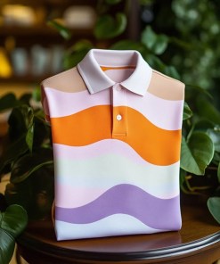 Men's Classic Business Wave Stripe Logo Button Short Sleeve Shirt