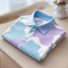 Men's Classic Business Stripe Logo Button Short Sleeve Shirt