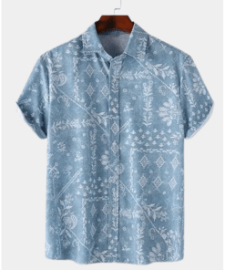 Hawaiian Motifs Blue Shirt