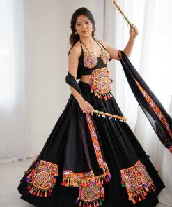 Black Color Navratri Designer Gamthi Work Rady to Wear Lehenga Set