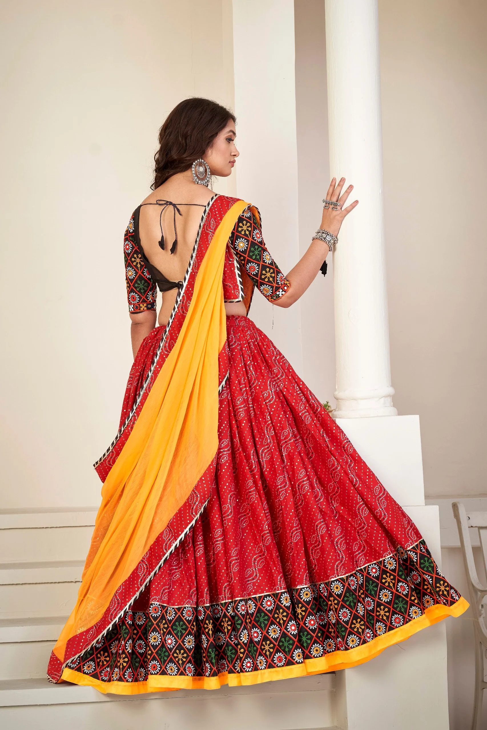 Navratri Special Red Bandhani Chaniya Choli with Mirror Work - Image 5