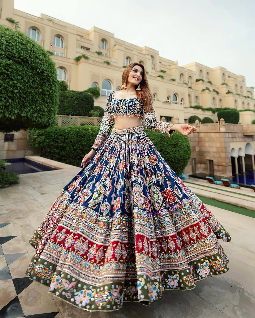 Blue Color Digital Printed Mirror Work Navratri Lehenga Choli - Image 3