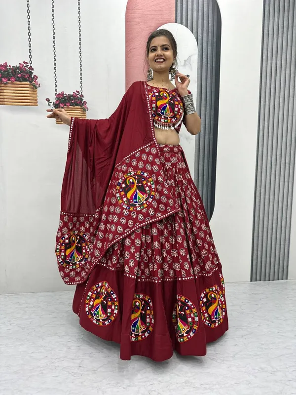 Maroon Heavy Lichi Fabric And Jacquard Silk Patola Print Lehenga Choli For Women